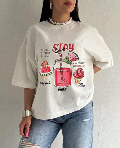 خرید تیشرت باکسی نخ پنبه سوپر زنانه stay